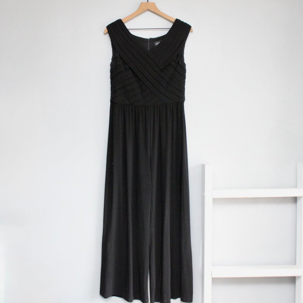 Adrianne Papell Black Pleated Wide Leg Sleeveless Formal Romper Jumpsuit Size 12